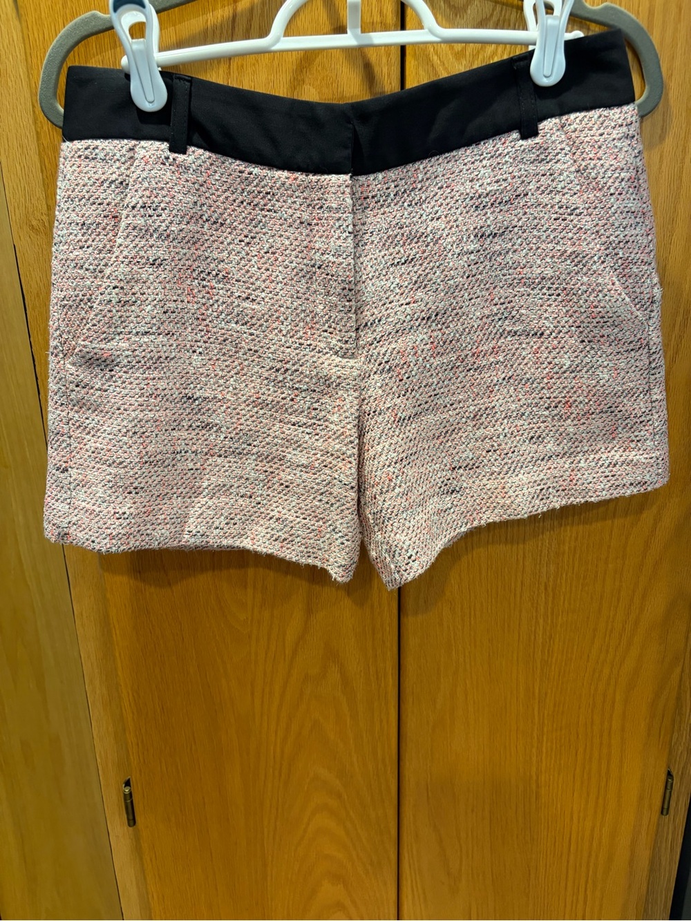 French Connection Pink Tweed Women's Shorts with Black Waistband